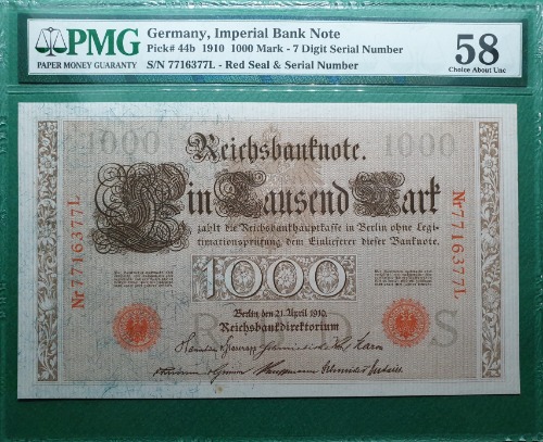 독일 임페리얼 뱅크 노트 1910년 1000마르크 대형지폐- PMG 58