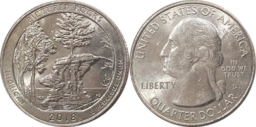 미국 뷰티풀 시리즈 쿼터달러 - 핏철스락 국립호반공원(2018년, D)
