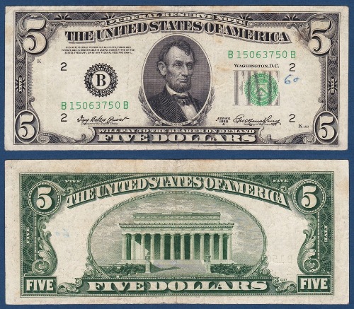 미국 1950년(A) 5 달러 - 미품