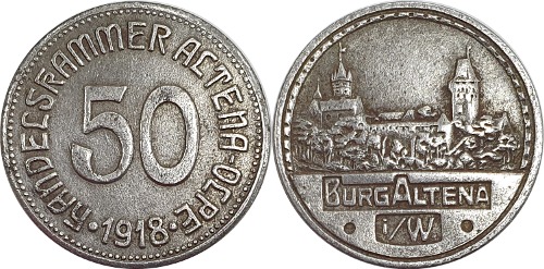 독일(Altena-Olpe) 1918년 50 Pfennig 놋겔드