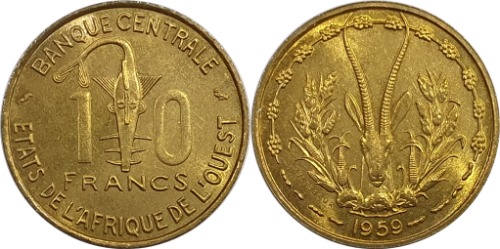 서아프리카연합 1959년 10 프랑 - 준미