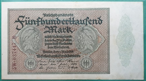 독일 1923년 500,000 MARK  WATERMARK / *마크-  극미~미품