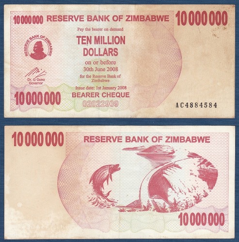 짐바브웨 2008년 10,000,000 달러 - 미품