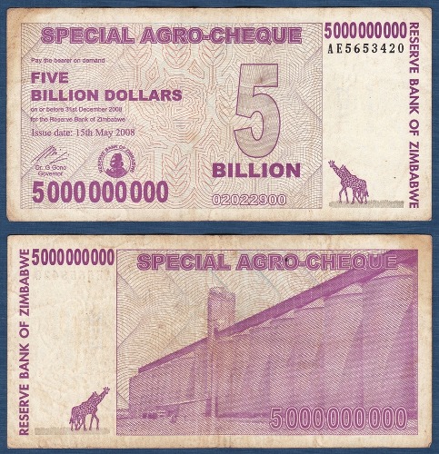 짐바브웨 2008년 5,000,000,000 달러 - 미품