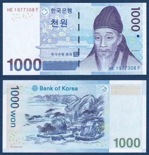 한국은행 다 1,000원(3차 1,000원) 1977308(생일지폐) - 미사용