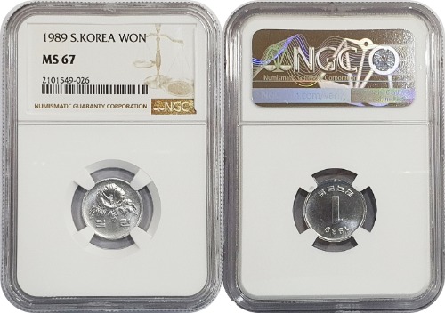 한국은행 1989년 1원 - NGC MS 67등급
