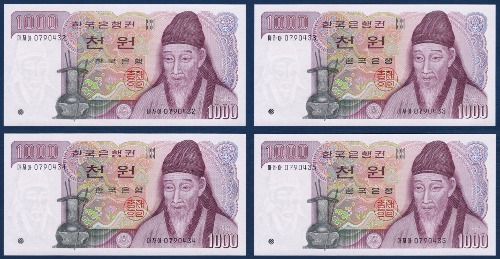 한국은행 나 1,000원(2차 1,000원) 양성 마자아 07포인트 4연번 - 미사용