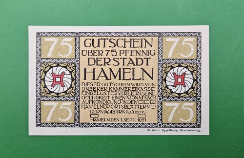 독일 1921년 NOTGELD 놋겔트 인플레이션 비상화폐 75페니히 - 미사용