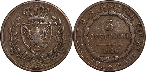 이탈리아 1826년 3 Centesimi