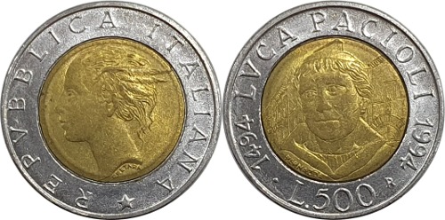 이탈리아 1994년 500 리라(루카 파촐리 탄생 500주년 기념)