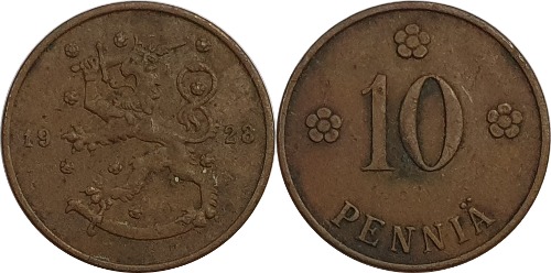 핀란드 1928년 10 페니아