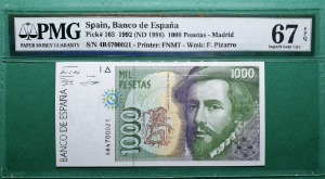 스페인 1992년 1000페세타 - PMG 67EPQ