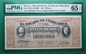 멕시코 1915년 20페소 REVOLUTIONARY CHIHUAHUA - PMG 65EPQ