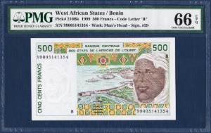 서아프리카연합(베냉) 1999년 500프랑 - PMG66등급