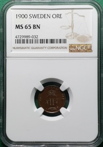 스웨덴 1900년  1 ORE 동폐 - NGC MS65 BN