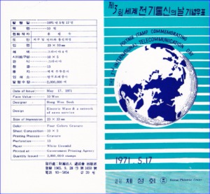 우표발행안내카드 - 1971년 제3회 세계전기통신의 날(접힘 없음)