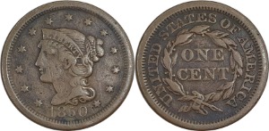 미국 1850년 Braided Hair Cent