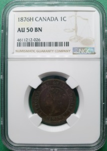 캐나다 1876H년1센트 청동 - NGC AU 50 BN