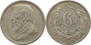 남아프리카공화국 1897년 6 펜스 은화 - 미품