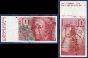 스위스 1990년 10 프랑 - 미품