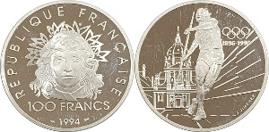 프랑스 1994년 100 프랑 프루프 은화(올림픽 기념) - 미사용(B급)