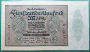 독일 1923년 500,000 MARK  WATERMARK-  극미~미품