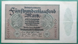 독일 1923년 500,000 MARK  WATERMARK-  미품