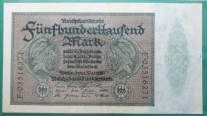 독일 1923년 500,000 MARK  WATERMARK-  극미~미품