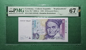 독일 1993년 FEDERAL REPUBLIC REPLACEMENT 보충권ZA 10 도이치 마르크 - PMG 67EPQ