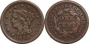 미국 1849년 1 센트(Liberty Head/Braided Hair Cent)