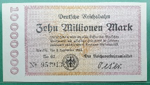 독일 1923년 GERMANY RAILWAY NOTE 10 MILLION MARK - 미사용-