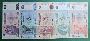 콩고 2003년 10/20 프랑 &amp; 2007년 50/100/200 프랑 5장 1세트 - 미사용