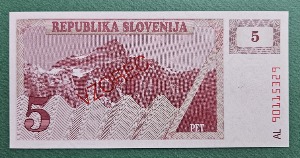 슬로베니아 1990-92년 5 톨라즈 SPECIMEN - 미사용