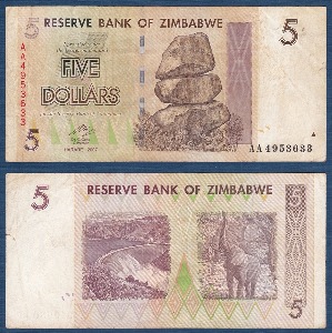 짐바브웨 2007년 5 달러 - 미품