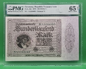 독일 REPUBLIC TREASURY NOTE 1923년 100,000 MARK - PMG 65EPQ
