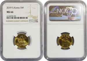 한국은행 2019년 5원 - NGC MS 66등급