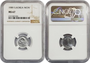 한국은행 1989년 1원 - NGC MS 67등급