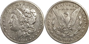 미국 1884년(O) 모건 달러 은화 - 미품(+)
