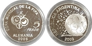 아르헨티나 2003년 5 페소 프루프 은화(2006년 독일 월드컵 기념) - 미사용