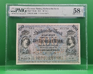 독일  STATES, SACHSISCHE BANK 1911년 100 MARK - PMG 58 EPQ