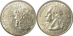 미국 주성립50주년 기념 쿼터달러 - 뉴 햄프셔(2000년, P)