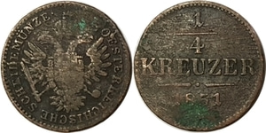 오스트리아 1851년 1/4 KREUTZER