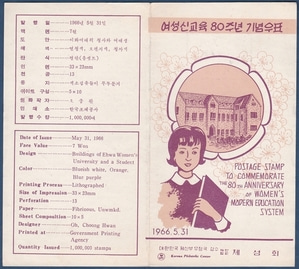 우표발행안내카드 - 1966년 여성신교육 80주년(반접힘)