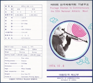 우표발행안내카드 - 1974년 제55회 전국체육대회(접힘 없음)