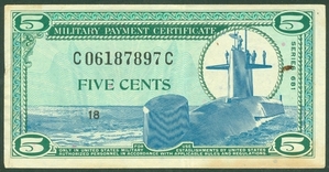 미국 1969년 5센트 군표 - 미품